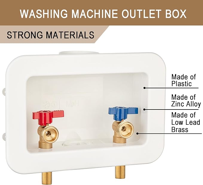 [1 Piece] Lingmfg Washing Machine Outlet Box 1/2 inch Sweat and Thread with 2 inch Central Drain, Connect 3/4 inch Washing Machine Hoses LING-WMOB-WO-WHA-1