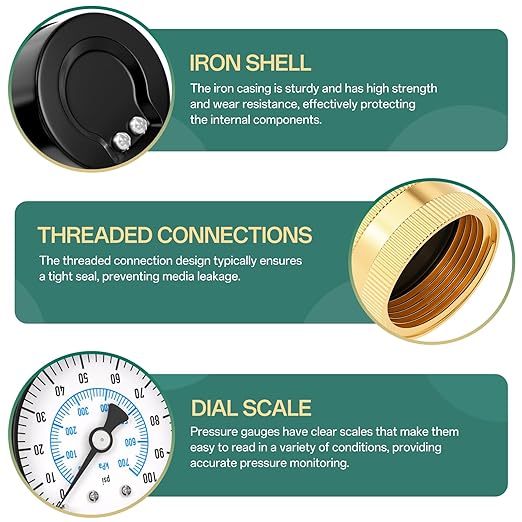0-100PSI Water Pressure Gauge Kit, 2.5" Dial Size, 3/4" Brass Female Lower Mount, with Sealing Ring, Plus 5 adapters, for Checking Gardens, Water Pipes, Multiple Systems