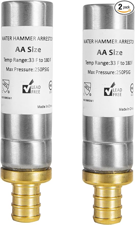 2-Pack EFIELD MH-111 1/2-Inch Straight Pex Barb Crimp Connection F1807 Stainless Steel Water Hammer Arrestor For Potable Water Plumbing Application,(HAMMER002-2PCS)