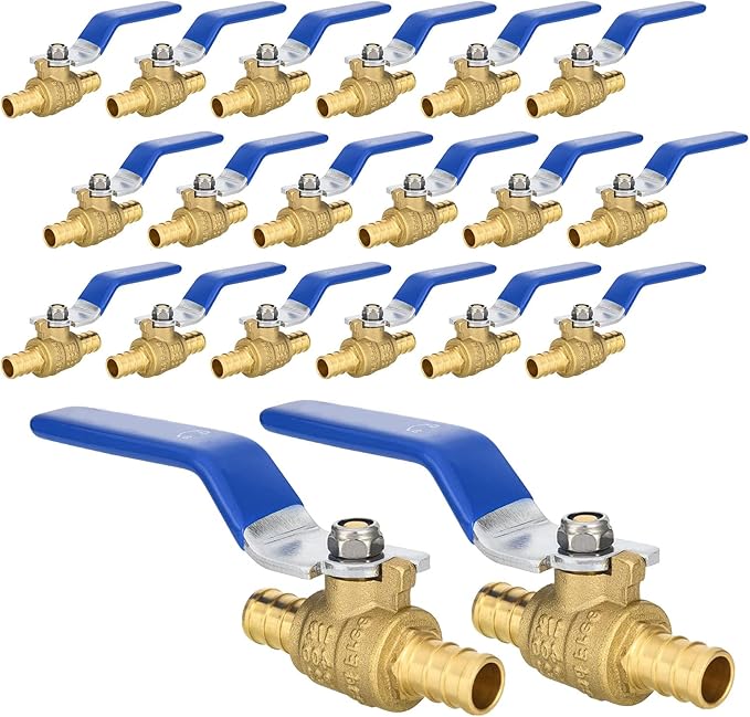 20-PCs HeSun PEX Ball Valves, 1/2-Inch Brass Crimp Pex Valve for Hot and Cold Water, 1/4 Turn Full Port Shut-off, ASTM F1807, Blue(VALVE009-20)