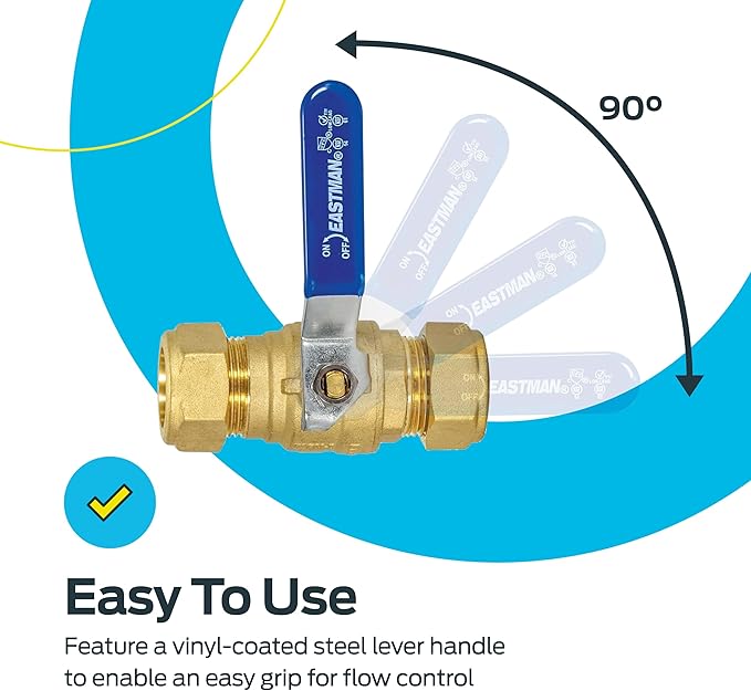 Eastman Full Port Ball Valve, 3/4 x 3/4 Inch Compression Ends, Brass Inline Water Shut-Off Valve, 20097LF
