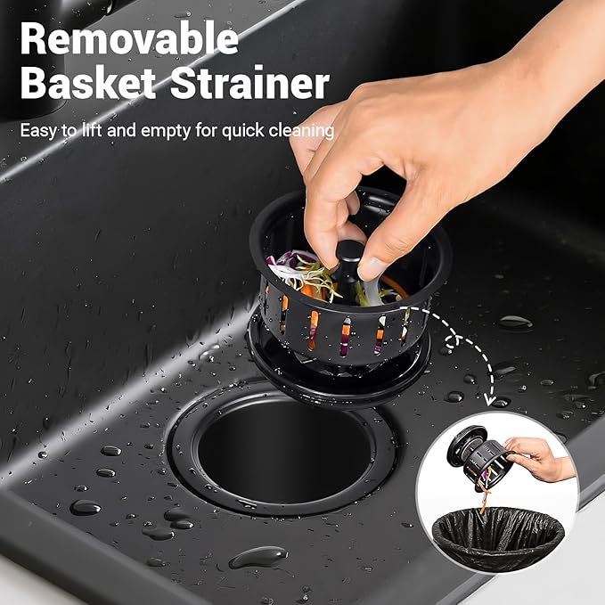 Kitchen Extended Garbage Disposal Flange Strainer Stainless Steel Assembly Kit with Basket Strainer and Drain Stopper for 3 1/2 Inch Standard Sink Drain, Deep Sink Flange for Disposer, ORB Brushed