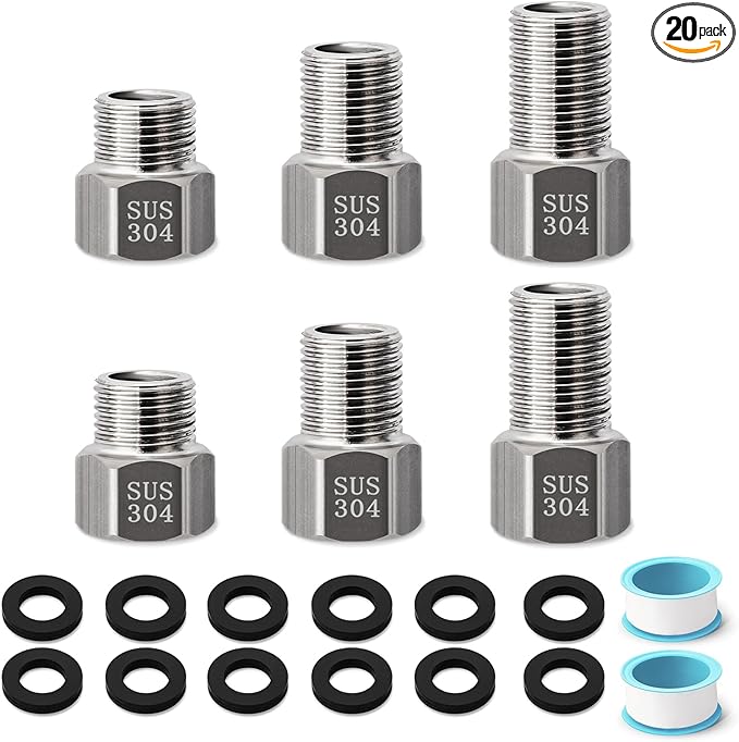 1/2" Male to 1/2" Female Pipe Extension Fitting, Josaton Stainless Steel Pipe Connector Fitting Hex Bushing Adapter for Tub Spout/Shower with Black Gaskets & Sealing Tape, 30MM/ 40MM/ 50MM Length