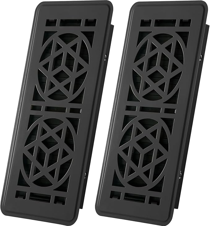2 Pack Floor Vent Covers, Floor Register 4x10, Heavy Duty Walkable Steel Vent Cover, Adjustable Decorative Vent Covers for Home Floor Ceiling or Sidewall Vent, Rust-Proof Finish (Black)