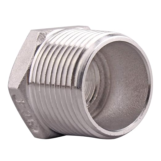 Stainless Steel Reducer Hex Flush Bushing, 3/4" NPT Male 3/8" NPT Female,Reducing Adapter Cast Pipe Fitting (pack of 2)