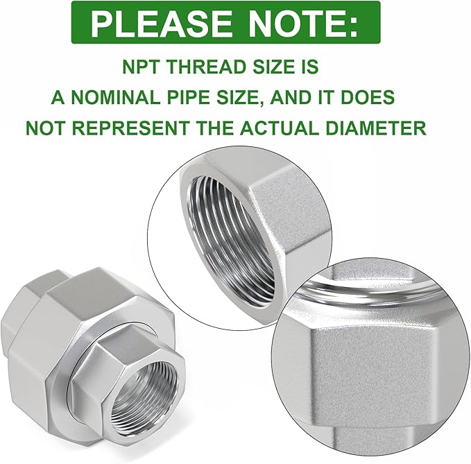 TAISHER 1PCS 304 Stainless Steel Union，3/4" NPT Female Cast Pipe Fitting