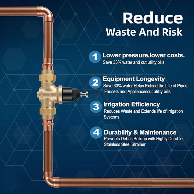 Upgraded 1" Brass Pressure Reducing Valve，Water Pressure Regulator for home with Double Union FNPT Connection - Stainless Steel Strainer Screen (1 inch)