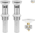 Bathroom Sink Drain,2 Pack Drain Stopper with Overflow,Pop Up Drain Assembly with Detachable Strainer Basket,Built-in Anti-Clogging, Stainless Steel Nut Brushed Nickel