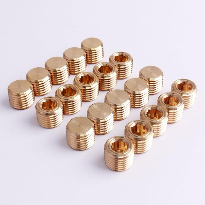20PCS 1/4" NPT Male Pipe Plug Fitting Brass Hex Counter Sunk Plugs,Internal Hex Socket Thread Plug Kit