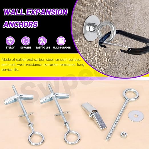 Swpeet 15 Set M5×75mm Eye Bolt Toggle Bolts and Wing Nut Kit with Hex Nuts, Washers Assortment Kit, Heavy Duty Butterfly Toggle Anchors Swag Hooks for Hanging Heavy Items on Drywall