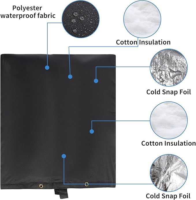 Insulated Backflow Preventer Pouch - Outdoor Pipe Insulation for Winter, Well Pump & Sprinkler Valve Protection (Black 24" W×24" H)