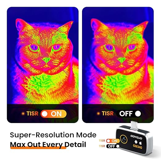 GW340 Thermal Camera for iPhone/Android/Tablet, 512x384 Super IR Resolution, Thermal Imager iOS 17/16/15 Series & iPads USB-C Port, 256x192 IR Resolution Home Inspection, HVAC, Automotive -4°F~752°F