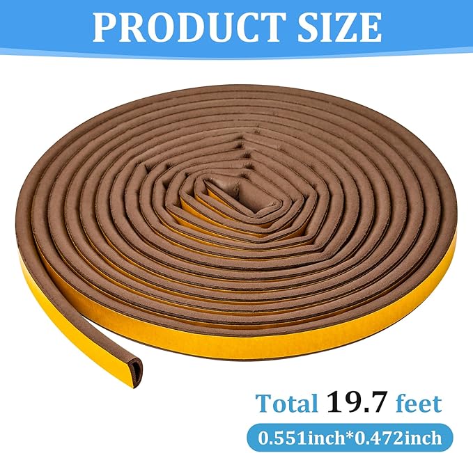 19.7Feet Rubber Weather Stripping Door Seal, Self-Adhesive Seals for Door Window Gap, Soundproofing, Insulation Strip, Door Sealers for Door Frame (Brown)