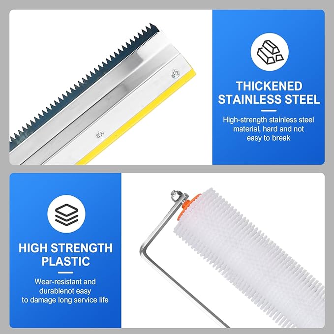 Upgraded Self-Levelling Cement Tool Kit - Floor Construction Roller Spike Shoes - Garage Flooring Concrete Tools with Adjustable Threaded Pole - Self-Leveling Rake - Spiked Roller