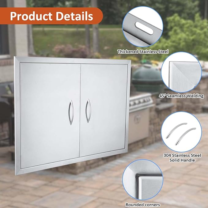 JIE JIN 24" W X 24" H Outdoor Kitchen Doors Double Doors Thickened 304 Brushed Stainless Steel BBQ Access Door BBQ Island Doors Outdoor Kitchen Accessories Door for Outdoor Kitchen BBQ Island