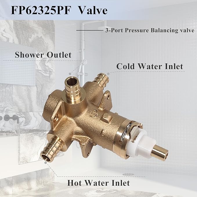 Replacement for FP62325PF Pressure Brass Balancing Valve, Shower Valve with 1/2" Crimp Ring PEX Connection