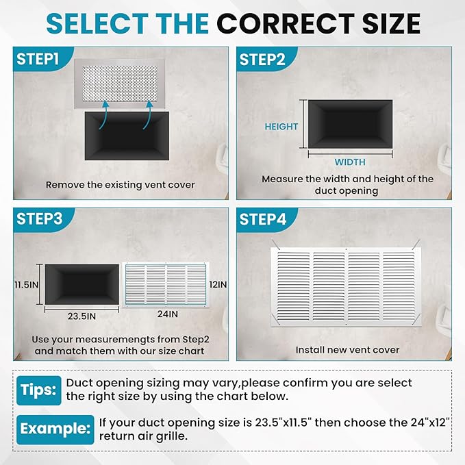 VOISEN Return Air Grille,Fits 24x12 Duct Opening,Steel Return Vent Cover, White Vent Cover Grill for Sidewall and Ceiling,HAVC Cold Air Return Vent Cover,Overall Size:25.8"W X 13.8"H
