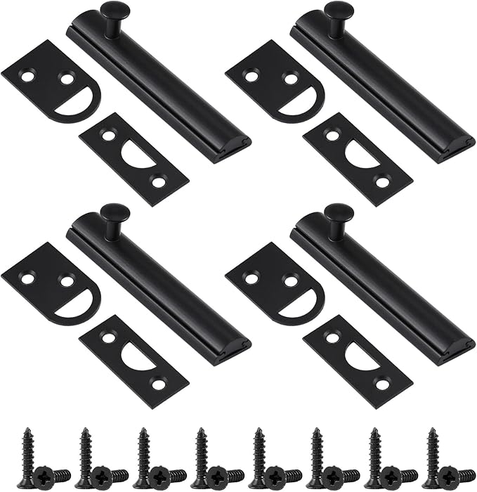 Lothee 4 Pcs Solid Brass Surface Bolt Door Slide Bolt Door Latches for Top of Slide Latch Lock(2",Matte Black)