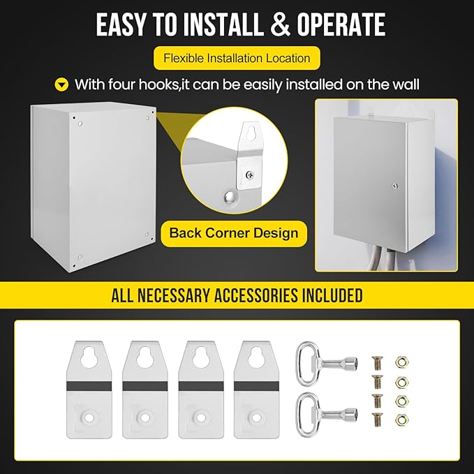 Electrical Box, 24 x 16 x 12'' NEMA 4X Steel Electrical Box, IP66 Waterproof & Dustproof, Outdoor/Indoor Electrical Junction Box, Lockable Junction Box