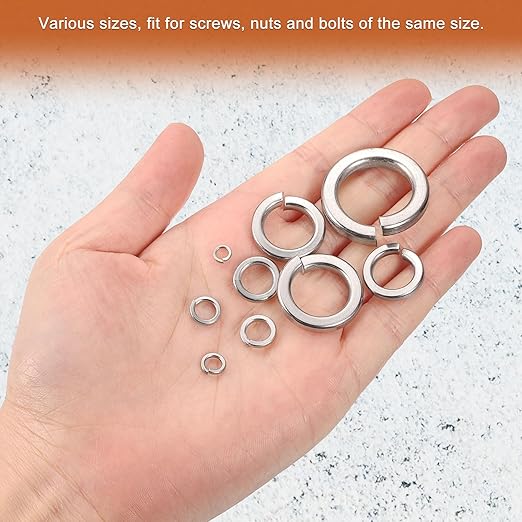 uxcell 5 Pcs Spring Lock Washer, M16 Split Lock Washer Assortment 316 Stainless Steel Lock Washers for Screws Bolts Nuts, Silver