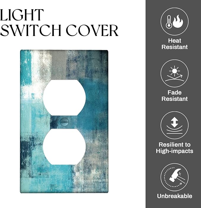 Turquoise Grey Duplex Electrical Outlet Wall Plate Decortive Teal Light Switch Cover Abstract Art Wall Plate Cover Wallplates for Bedroom Kitchen Home Decor