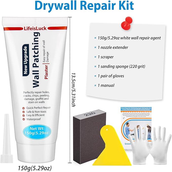 Wall Mending Agent, Wall Spackle with Scraper, Wall Surface Hole Fill Quick and Easy Solution, White