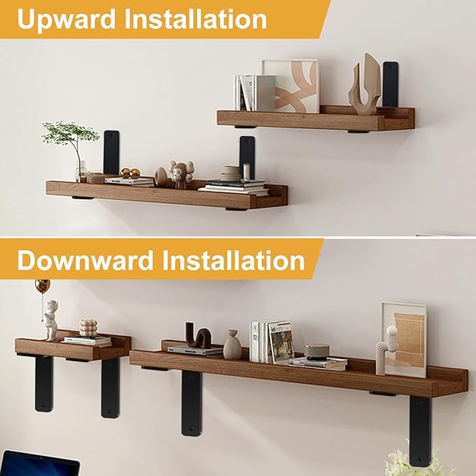 8 Pack - L 12" x H 8" x W1.5, 5mm Thick Black L Shelf Bracket, Iron Shelf Brackets, Metal Shelf Brackets, Floating Shelf, Shelf Supports with Screws
