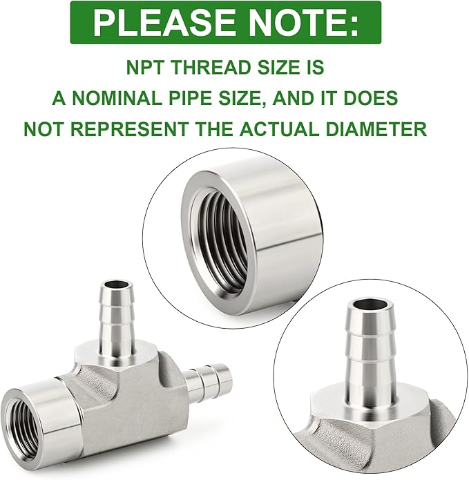 TAISHER 1PCS Forging of 304 Stainless Steel 3 Way Tee Hose Barb Fitting, 1/2" Hose Barb x 1/2" Hose Barb x 1/2" NPT Female for Fuel/Air/Lquid/Gas with 2PCS Hose Clamp