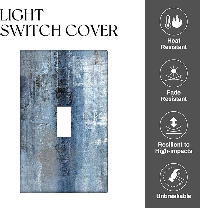 Blue Grey Wall Plate 1 Gang Toggle Switch Decortive Light Switch Cover Modern Abstract Art Wall Plate Cover Wallplates for Bedroom Kitchen Home Decor