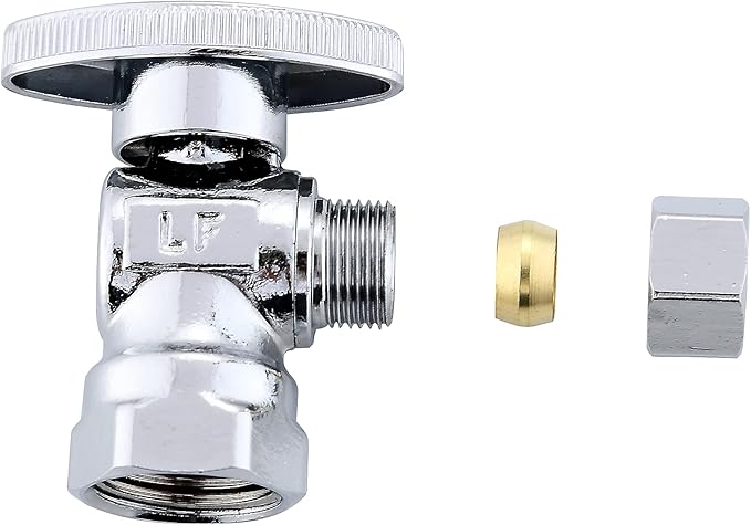 (10-Pack) Cyrret Angle Stop Shut off Valve 1/4 Quarter Turn 1/2-Inch FIP Inlet X 3/8-Inch OD Outlet, No Lead Brass Chromed, CUPC NSF AB1953 Approved