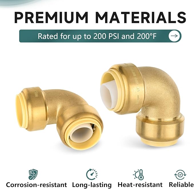 (Pack of 50) Niikappu 1 Inch x 1 Inch Elbow Brass Fitting, Push to Connect Brass Plumbing Fitting, PEX, Copper, CPVC, PE-RT Pipes