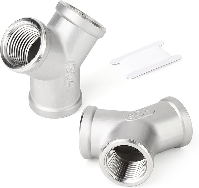 TAISHER 2PCS 304 Stainless Steel Y Shape 3 way Pipe Fittings, 1/2" x 1/2" x 1/2" NPT Female Pipe Fittings