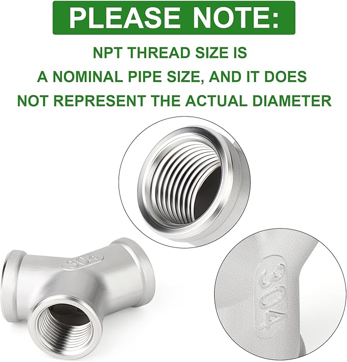 TAISHER 2PCS 304 Stainless Steel Y Shape 3 way Pipe Fittings, 1/2" x 1/2" x 1/2" NPT Female Pipe Fittings