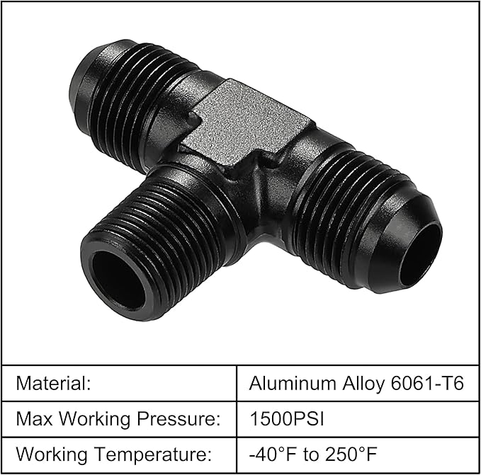 EVIL ENERGY 8AN Tee Male Flare to 3/8 NPT on Side Branch T Fitting Adapter Aluminum Black
