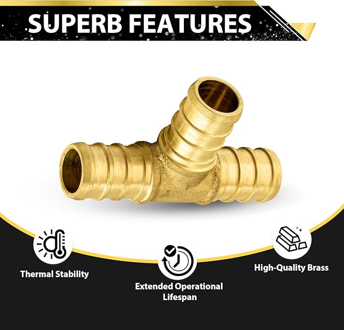 500-Pack Foskan PEX Fittings, 1/2" PEX Tee, Brass Barb Crimp PEX Fittings for Hot or Cold Water Distribution