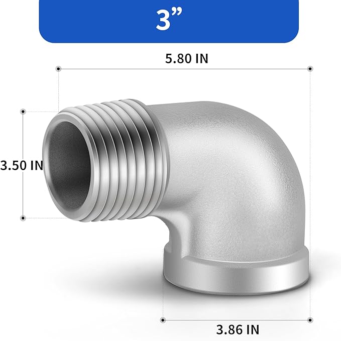 TAISHER 1PCS 304 Stainless Steel 90 Degree elbow,3" NPT Male Pipe to 3" NPT Female 304 Stainless Steel Pipe Fitting