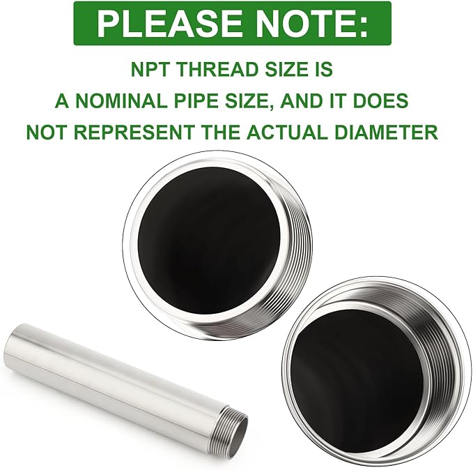 TAISHER 1PCS Stainless Steel Pipe Fittings, 2" NPT Male x 2" NPT Female Threaded, 8" Length Nipple Cast Pipe