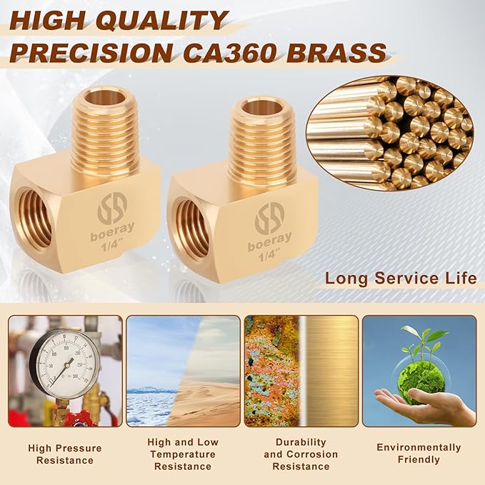 2pcs 1/4” Brass Fittings 90 Degree Barstock Street Elbow 1/4" NPT Male Pipe to 1/4" NPT Female Pipe 1/4 NPT Elbow Forged Brass Pipe Fittings