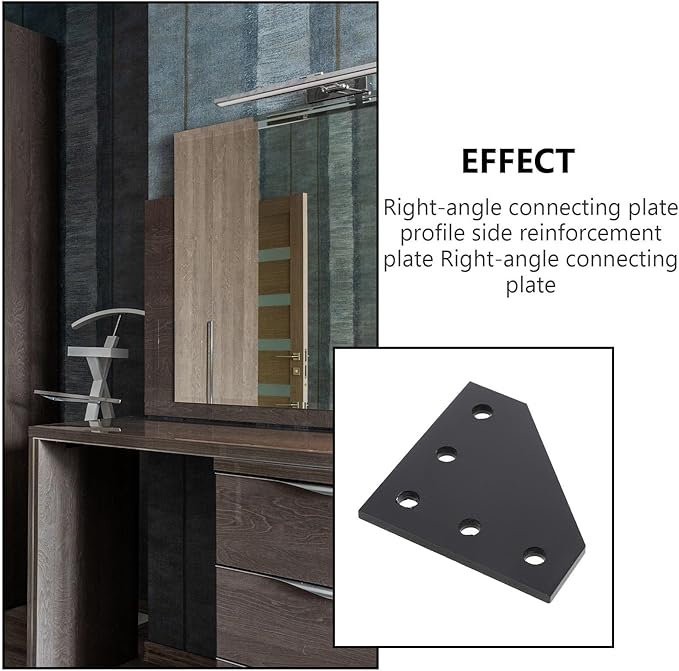 4Pcs Aluminum Alloy 5-Hole L-Shaped Joint Board Metal Angle Bracket Connector for Industrial Aluminum Extrusion Profiles, Black Corner Reinforcement Plates for Structural Framing