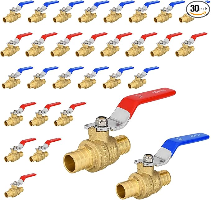 30 Pack Ball Valves, 3/4" Pex Crimp Shut Off Valve, Brass Full Port Pex B Shut Off Ball Valve for Hot and Cold Water, NSF/ANSI 61 Certified