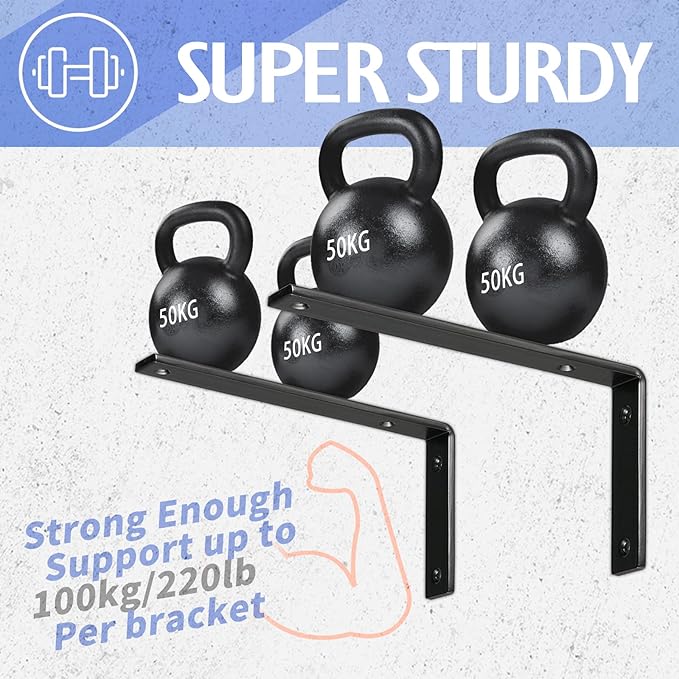 CLT Black Shelf Bracket, 10” X 4.7” Quarter Inch (1/4") Thick- Max Load: 440 lb Rustic Industrial Modern Farmhouse Heavy Duty Cold Rolled Steel Bracket for DIY Table Bench, Pack of 4