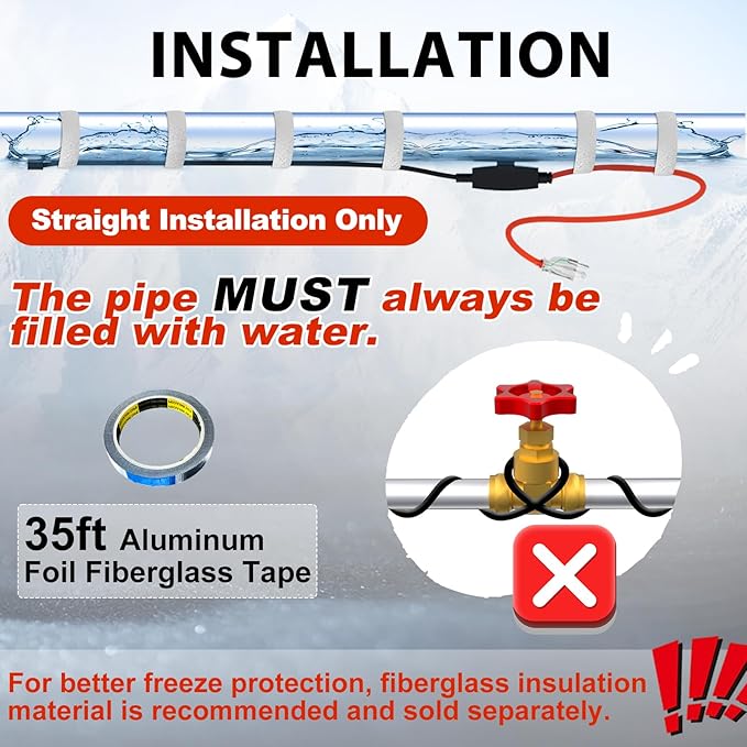 HEATIT Pipe Freeze Protection Heat Tape Electric Heating Cable Automatic Heat Tape Heated Cable 30 Feet