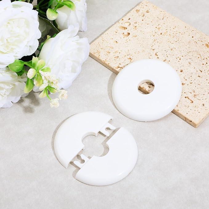 4pcs Escutcheon Plate, Self-Adhesive Plumbing Cover Plates, Round Escutcheon Plate for 0.7In Diameter Water Pipes, Wall Split Flange for Kitchen Toilet Faucet Decoration (White)