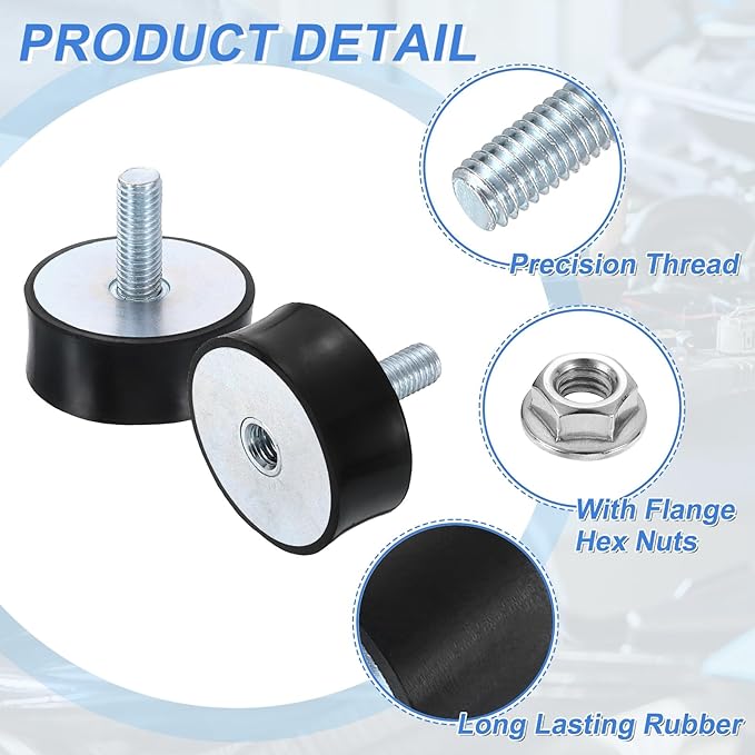 uxcell M10 Rubber Mounts, 2Pcs 48x20mm(DxH) Rubber Cylindrical Anti Vibration Isolator Shock Absorber with Lock Nut for Car Bobbin Generator Air Compressors