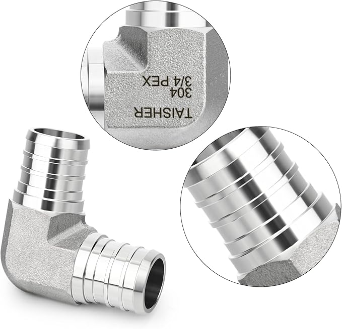 TAISHER 2PCS 304 Stainless Steel 90 Degree Elbow Pex Fittings, 3/4" Pex Fitting With 4PCS Hose Clamp For Pex Tubing Pipe