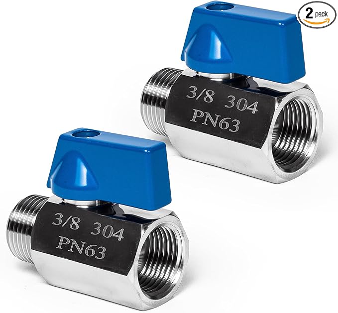 2 Pack 3/8" Mini Ball Valve, 304 Stainless Steel Valve NPT Female x Male Thread Shut-Off Valves for Small Compact Space (2, 3/8 Inch)