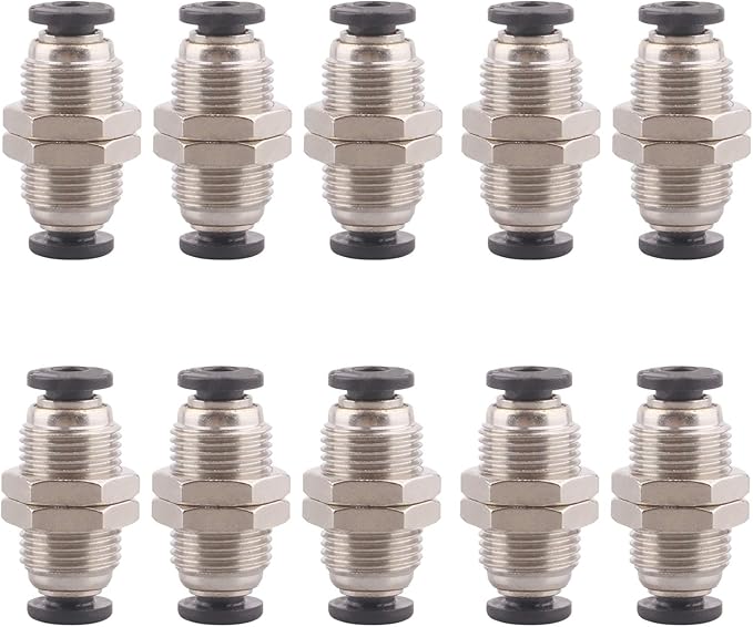 Bulkhead Union Push to Connect Tube Fitting 5/32 Inch Tube OD Double Threaded (10 Packs)