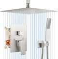 NERDON Shower System, 12 Inch Brushed Nickel High Pressure Shower Head with Rain Handheld Combo Set, Ceiling Mounted Dual Shower Head System, Bathroom Shower Faucet Set Rough-in Valve Body and Trim