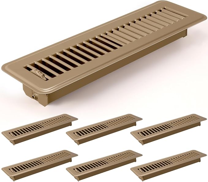 Tandefio 6 Pcs 2" x 12" Floor Register Vent Covers Metal Heavy Duty Walkable Floor Air Vent Covers with Rust Proof Finish Grille Easy Adjust Air Supply Lever for Home Wall Ceiling (Brown)