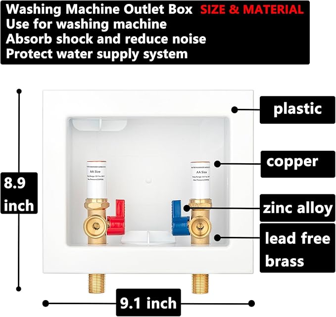 (1 Pack) Lidertik Washing Machine Outlet Box Thread or Sweat with Copper Hammer Arrestors, Inlet 1/2 NPT Thread or Sweat x Outlet 3/4 inch NH Thread LI-XYJH-610(1 PCS)